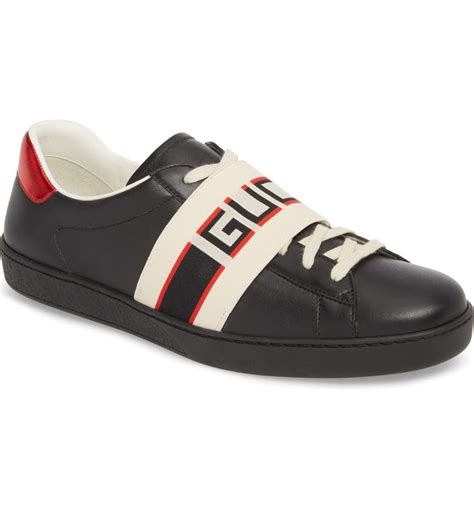 gucci men's ace black leather stripe sneaker|gucci ace gg suede sneakers.